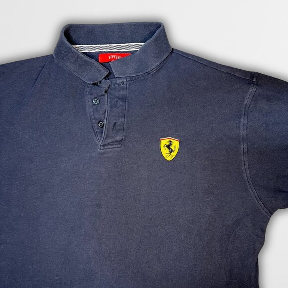 Ferrari Scuderia Polo Shirt XL Navy Cotton Mens Classic Logo Design - Picture 4 of 5